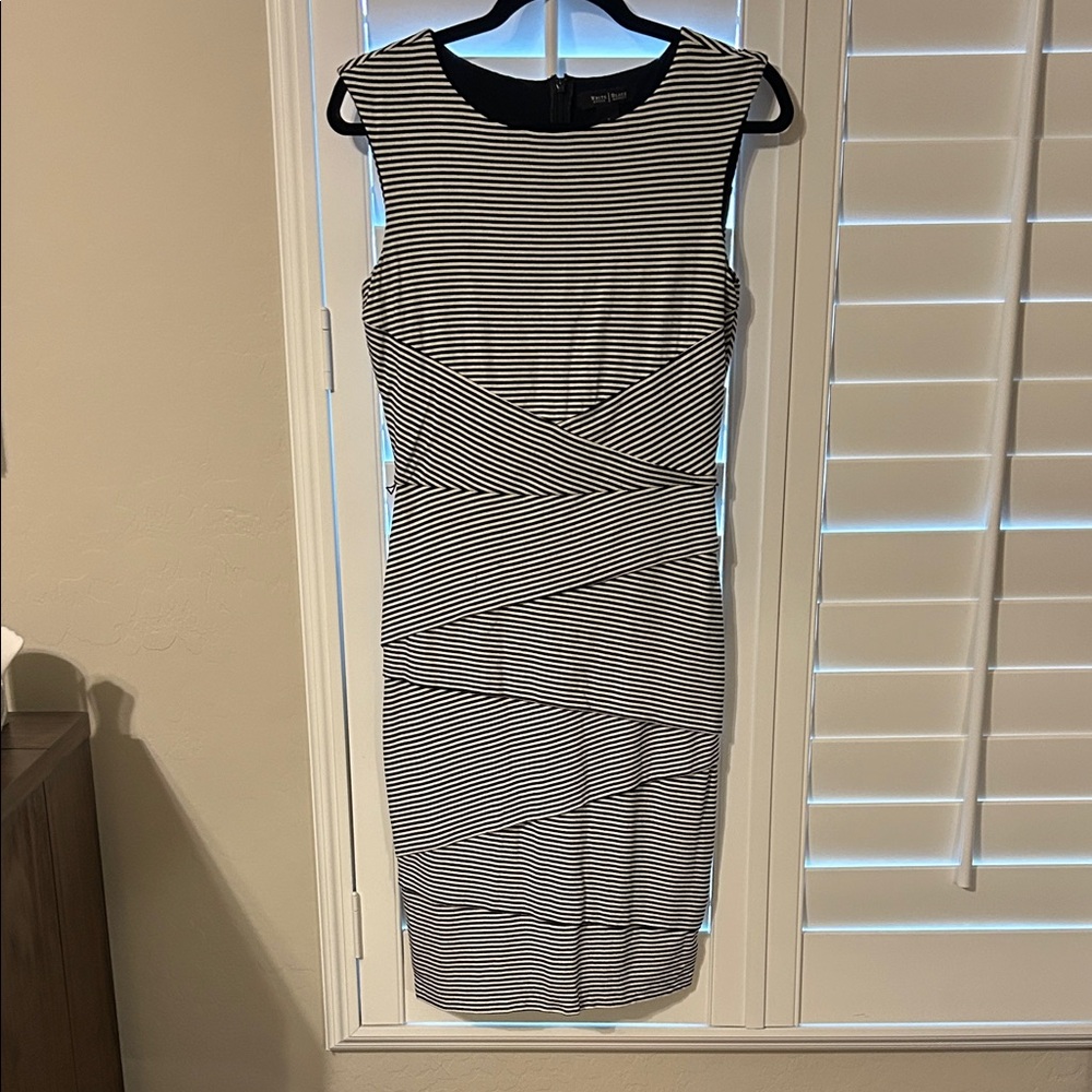 White House Black Market Black and White Striped Midi Dress